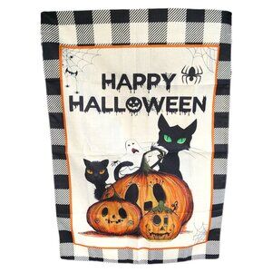 Happy Halloween Garden Flag, Cat Ghost Pumpkin Garden Flag